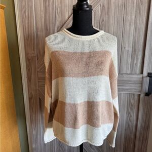 O & O Tan and Cream large striped sweater